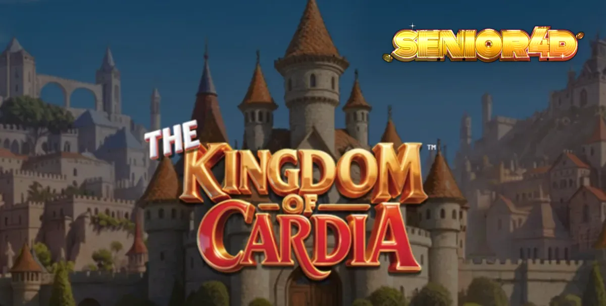 Pemandangan visual taman fantasi dan simbol kartu dalam slot The Kingdom of Cardia